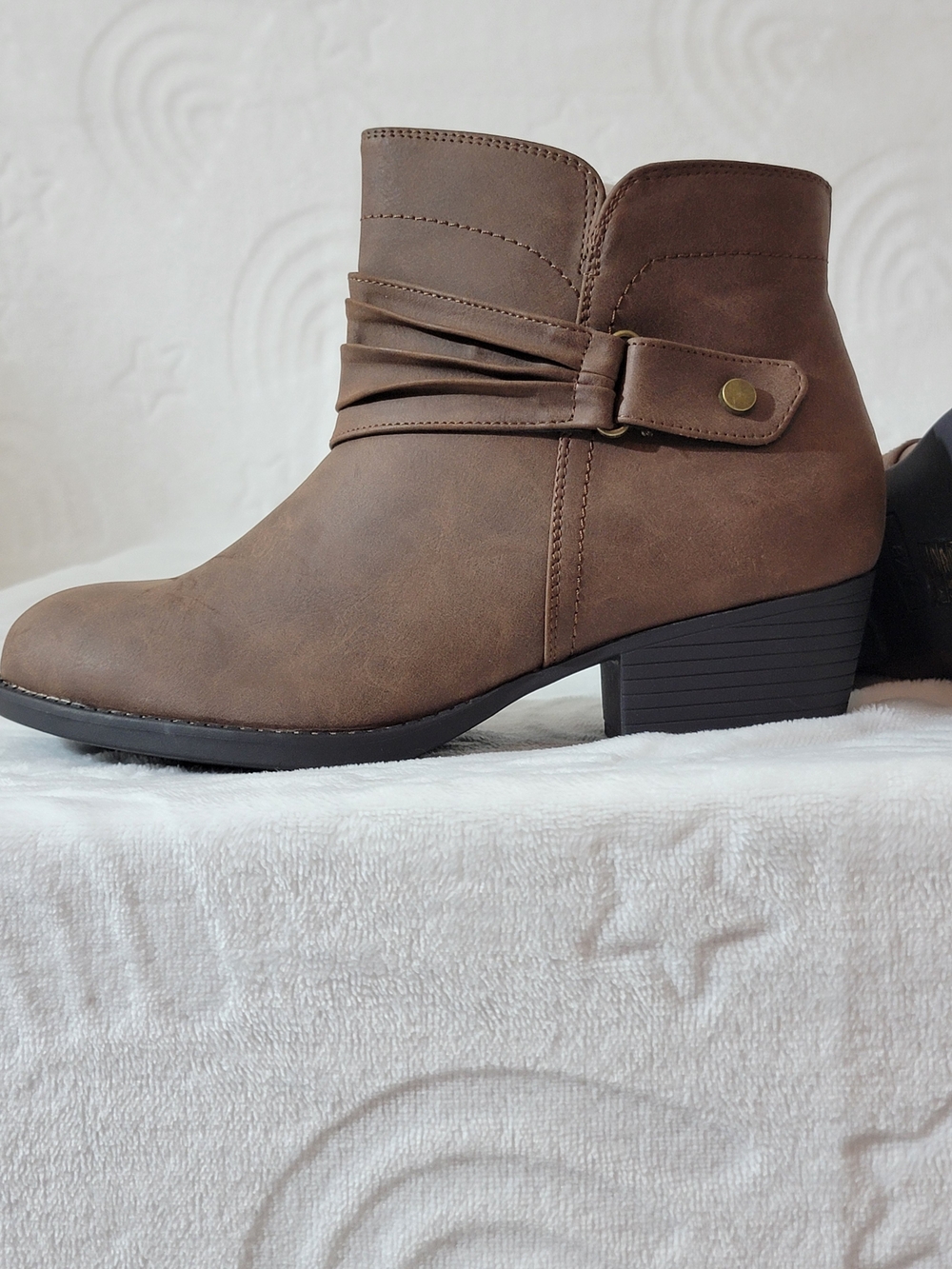 Women’s Brown Ankle Bootie with Wrap Strap Accent